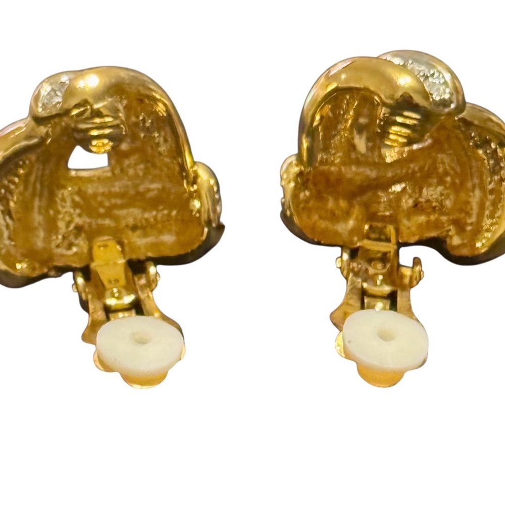 Vintage Elegant Gold Knot with Rhinestones Clip On Earrings - Picture 2 of 3